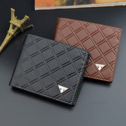 New men's wallet - short style wallet, men's youth fashion casual check pattern multi-card slot thin soft leather wallet, zero wallet