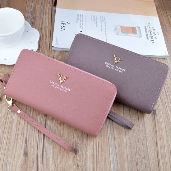 New women's wallet - long style double zipper hand-held bag, fashionable and litchi-patterned large capacity double-layer money clip, mobile phone bag.
