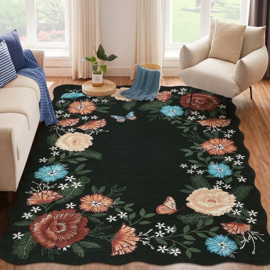 Cross-border Amazon vintage floral decorative rug, easy-care, non-slip sofa rug for large living room areas.