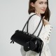 Genuine Leather Niche Retro Motorcycle Style, Cool Belt Decorated Handbag, New Single Shoulder Underarm Sausage Baguette Bag