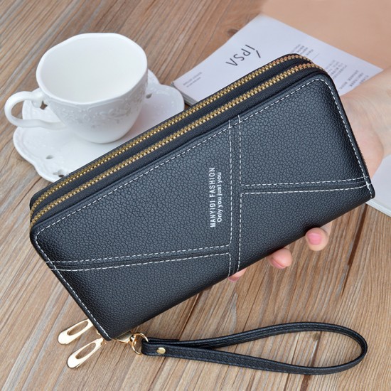 Long length wallet for men - detachable zipper, fashionable patchwork handbag, multi-card slot card bag, large capacity leather bag, retro style business suit bag
