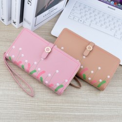 Handbag wallet - women's, long style, zipper snap, soft leather case, hand-held, fashionable, printed money clip with multiple card slots