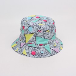 Overseas full print graffiti bucket hat, outdoor reversible sun hat, diamond pattern, versatile casual sun hat, bucket hat