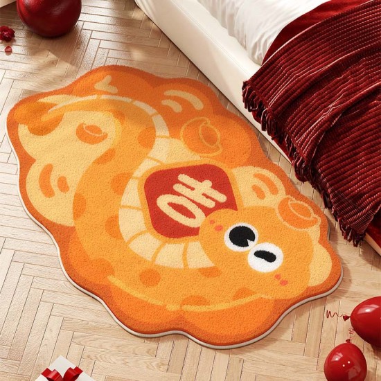 Year of the Snake bedside rug, bedroom, Spring Festival decoration, cartoon-style plush non-slip strip floor mat.