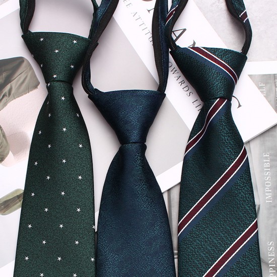 Leier men's silver-green tie, easy-to-pull 8cm business tie, zippered lazy tie, striped tie manufacturer.