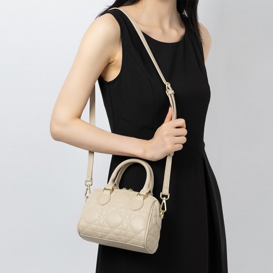 Genuine Leather Diamond-Quartz Boston Bag, 2025 New, Fashionable, Versatile, High-End Diamond-Quartz Handbag, Shoulder Bag, Crossbody Bag