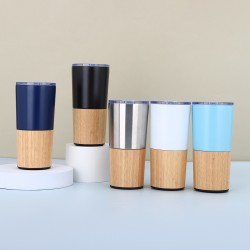 Cross-border 20oz stainless steel vacuum insulated mug, bamboo shell car mug, car mug, office sealed coffee mug Ice Cup