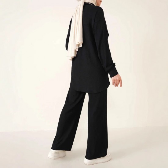 Autumn and winter Middle East European and American new style fashion wide-leg casual texture pattern set two-piece set for women 2025