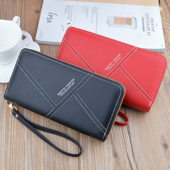 Long length wallet for men - detachable zipper, fashionable patchwork handbag, multi-card slot card bag, large capacity leather bag, retro style business suit bag