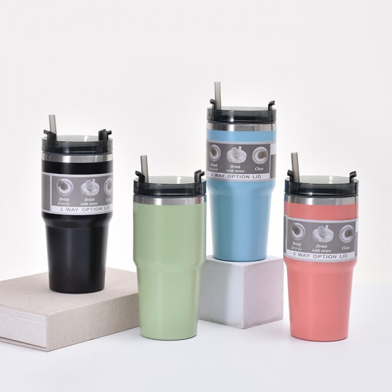 Cross-border 304 stainless steel thermos, leak-proof double-drink straw cup, outdoor car portable car cup wholesale