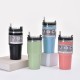 Cross-border 304 stainless steel thermos, leak-proof double-drink straw cup, outdoor car portable car cup wholesale