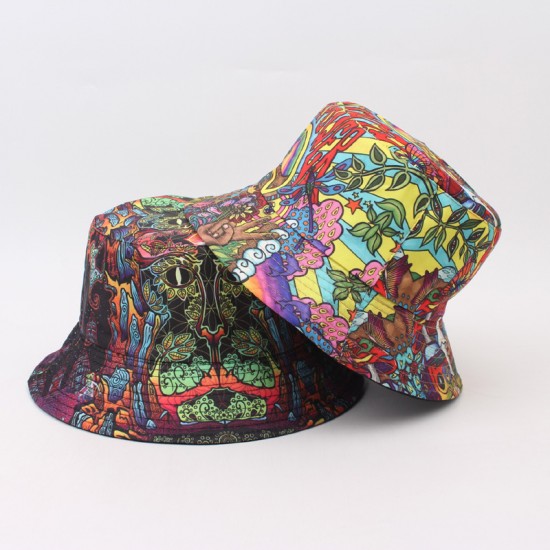 Foreign jewelry, position print, double-sided bucket hat, spring and summer outdoor sun protection and casual hat.