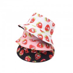 European and American creative strawberry print bucket hats for spring and summer outdoor leisure and sun protection, reversible hats
