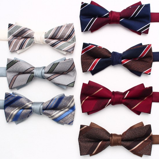 Lei'er double-layered men's bow tie, striped British business bow tie, Korean-style groomsmen wedding shirt bow tie, in stock Lei'er double-layered men's bow tie, striped British business bow tie, Korean-style groomsmen wedding shirt bow tie, in stock