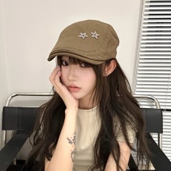Forward hat, retro distressed star cap, Korean style, versatile and face-enhancing little painter newsboy cap, beret