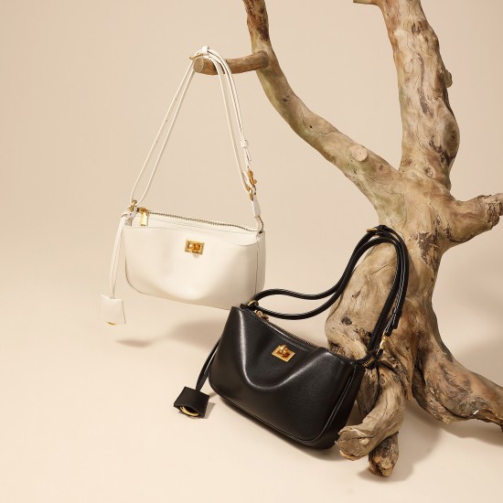 2025 New Spring Rodeo Underarm Bag with Lock Versatile mini motorcycle baguette bag, genuine leather shoulder bag, small square bag