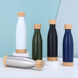 New cross-border bamboo-bottomed cola bottle, stylish and simple, 304 stainless steel vacuum insulated tumbler, bamboo lid, outdoor portable straw cup