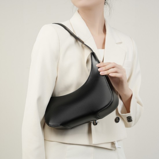 Niche Genuine Leather Design Kendall Jenner's Half Moon Bag, 2025 New Minimalist Single Shoulder Underarm Handbag