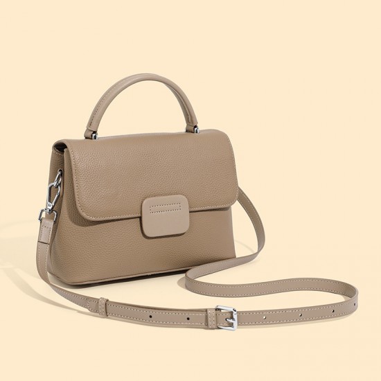 Vegetable-tanned top-grain cowhide, antique-style, fashionable commuter, light luxury handbag, simple, high-end, versatile shoulder bag