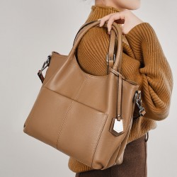 2025 new spring/summer new genuine leather women's single-shoulder bag, large-capacity tote bag, crossbody bag for middle-aged mothers