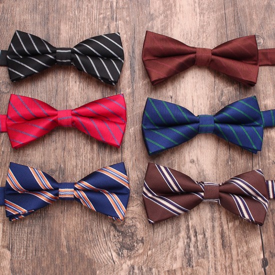 New men's bow ties, stylish boxer-style business casual polyester bow ties, manufacturer, and wholesale men's striped bow ties.