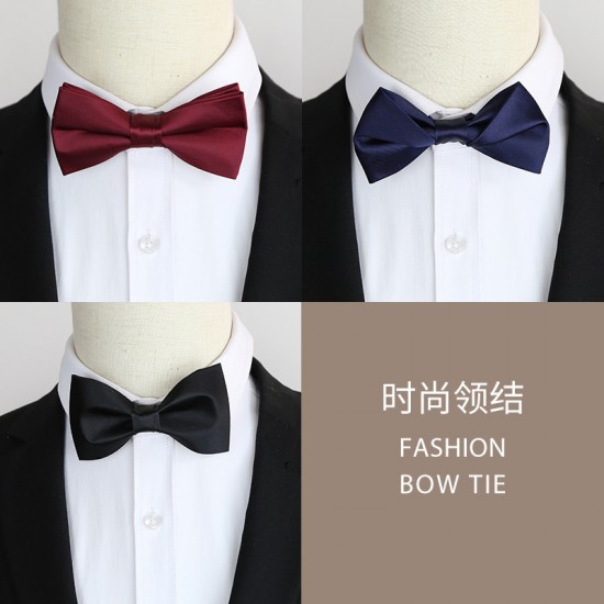 Black men's bow tie, groom, best man, emcee, formal suit, Korean-style burgundy, trendy blue bow tie