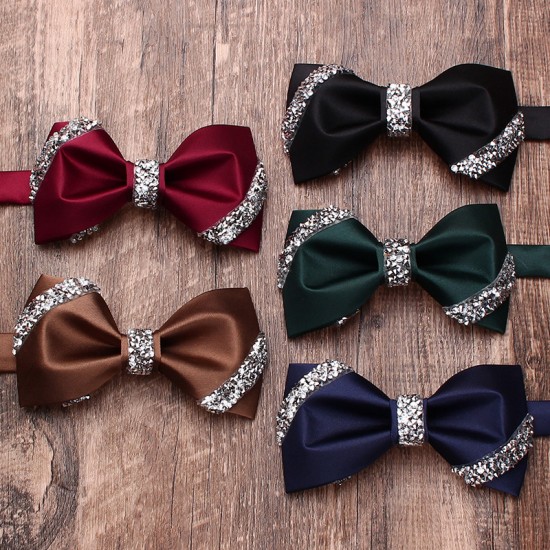 Men's fashionable and trendy shirts, suits, banquets, wedding accessories, solid color diamond-embellished bow ties, wholesaler