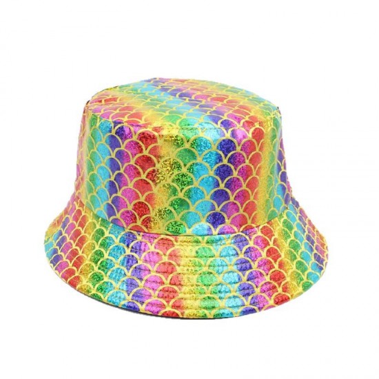 Overseas sequined stage performance bucket hat, personalized sun protection sun hat, reversible Japanese casual round hat