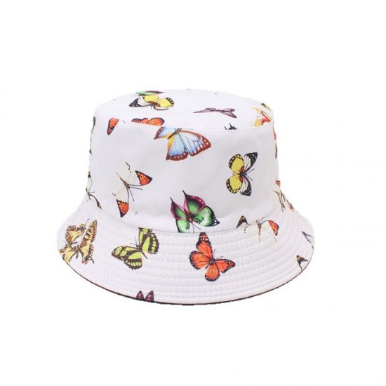 Overseas reversible bucket hats, dome-shaped bucket hats with butterfly prints, versatile sun hats for female students