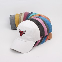 Women's baseball cap, washed and distressed coated cap, bull head embroidered sun hat, outdoor hiking sun hat for men