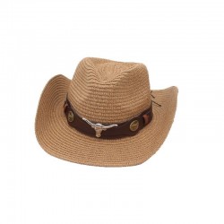 Overseas spring/summer top hats, European and American Western cowboy jazz hats, straw hats with raised brims, bull-head accessory sun hats for men