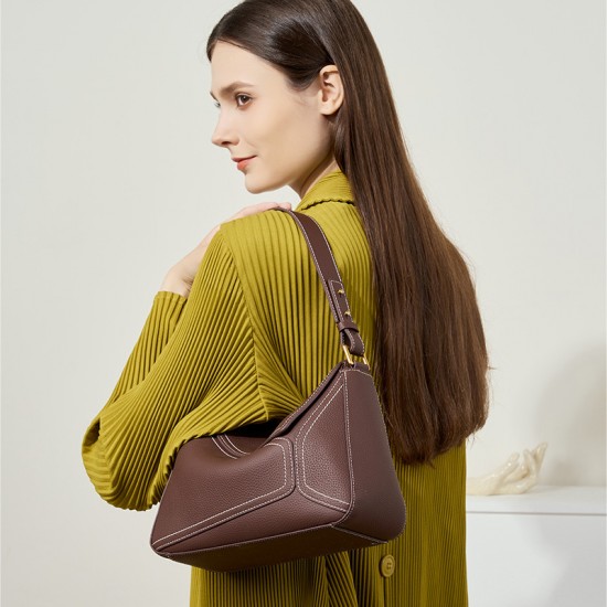 2025 new single-shoulder underarm bags, geometric bags, genuine leather pillow bags, top-grain cowhide crossbody commuter bags