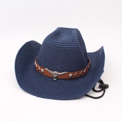 Overseas western cowboy curly brim hats, straw sun protection hats, beach bull head accessories, British couples' hats
