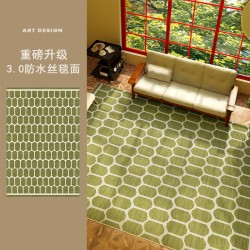 Mid-century French vintage green rug for the living room, American luxury, low-maintenance coffee table rug