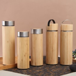 304 stainless steel thermos with portable lid, stylish bamboo-grain straight cup, portable office tea cup