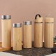 304 stainless steel thermos with portable lid, stylish bamboo-grain straight cup, portable office tea cup