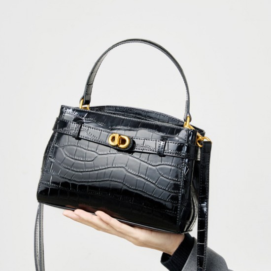 Kelly large women's bag premium crocodile pattern lock small square bag new genuine leather commuter crossbody women's bag
