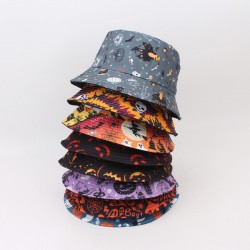 Halloween bat skull high-hanging bucket hat, European and American festival bucket hat, outdoor sun hat. Cross-border four-leaf clover reversible bucket hat, a fresh green, versatile flower print sun hat.