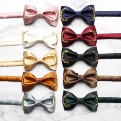 Men's custom-made bow ties, solid-color wedding bow ties for groomsmen and groomsmen, wholesale polyester yarn-dyed bow ties