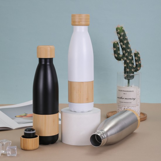 New cross-border bamboo-bottomed cola bottle, stylish and simple, 304 stainless steel vacuum insulated tumbler, bamboo lid, outdoor portable straw cup