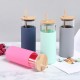 Creative new high-borosilicate single-walled glass mugs, stylish men's and women's bamboo lids, straw mugs with silicone sleeves, wholesale