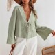 Autumn and winter European and American cross-border new style fashion cardigan no button retro style tie long sleeve shirt for women 2025