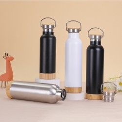 304 stainless steel double-layer vacuum insulated mug, bamboo bottom, cork bottom, American-style wide-mouth sports water bottle, outdoor hiking