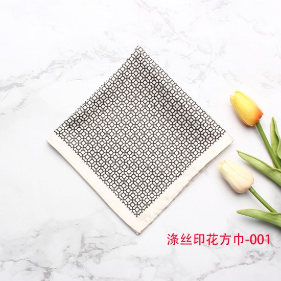 Various styles of polyester printed square handkerchiefs for casual suits and banquets. Shirt chest towels, handkerchiefs, and small squares in stock for wholesale.