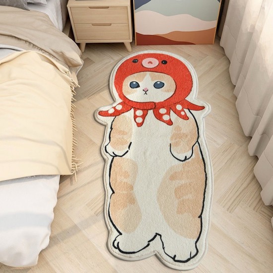 Cartoon cat-shaped rugs, comfortable, thickened bedside rugs for living rooms and coffee tables, easy-care rugs