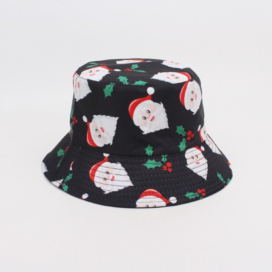 Overseas Christmas-themed bucket hat, elk and snowflake digital print sun hat, reversible sun hat.