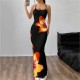 Cross-border sexy halter print dress elegant long dress Платье длинное