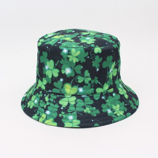 A versatile bucket hat with Irish trefoil print, a stylish, reversible sun protection hat for women.