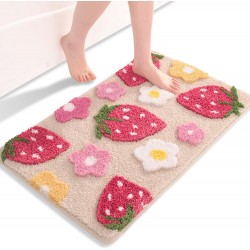 Simple strawberry faux cashmere bathroom entrance decorative carpet, absorbent bathroom non-slip mat, entrance doormat in stock.