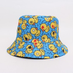 Spring and summer bucket hats from overseas, reversible, sun visor hats for couples, featuring a full-print yellow duck.